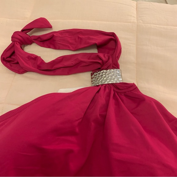 MICHAEL KORS fuchsia pink size 12 swimsuit one piece with metal accent halter - Picture 4 of 12